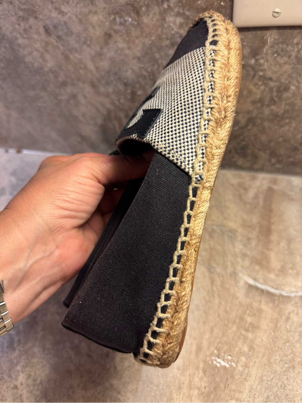 Tory Burch Navy and Beige Logo Espadrille Slip-On - Picture 5 of 7